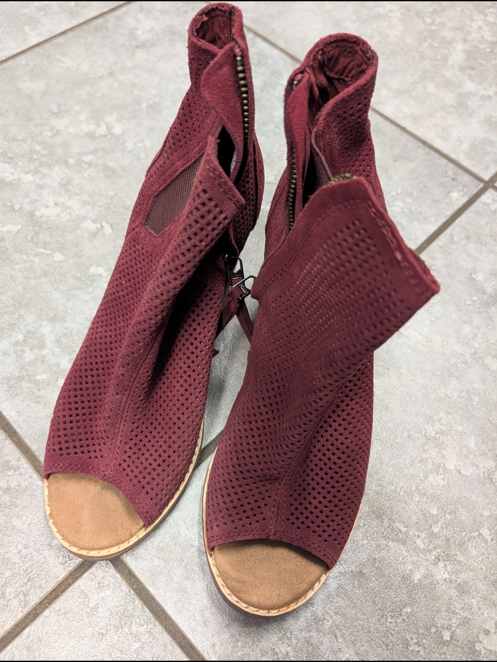 Toms Women's Open-Toe Perforated Sandal Boot in Burgundy